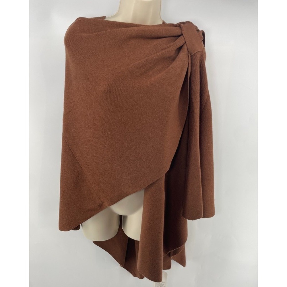 Puli Women Brown Versatile Knit Shawl Poncho Sweater Wrap Cape Earthy Luxury